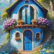 Blue Round House Cross Stitch Pattern