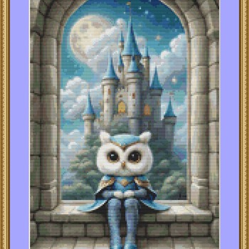 Castle Window Owl Cross Stitch Pattern