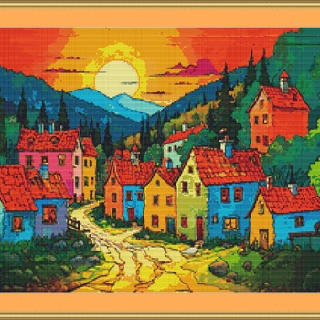 Colourful Village Cross Stitch Pattern