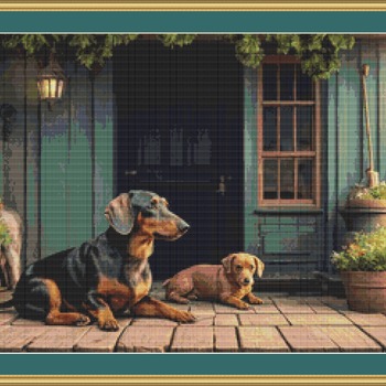 Dachshunds On The Terrace Cross Stitch Pattern