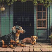 Dachshunds On The Terrace Cross Stitch Pattern