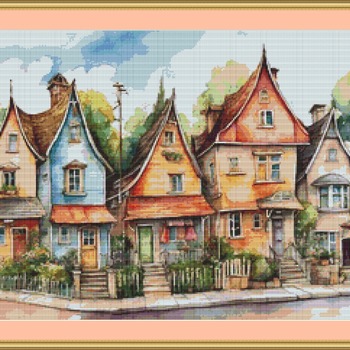 Quaint Houses Cross Stitch Pattern