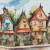 Quaint Houses Cross Stitch Pattern