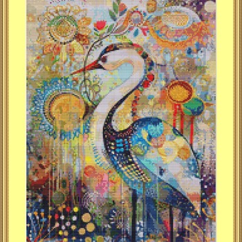 Vibrant Heron Cross Stitch Pattern