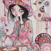 Whimsical Girl And Bird Cross Stitch Pattern