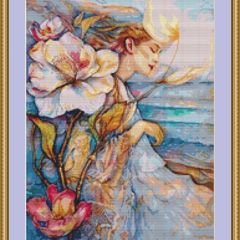 Woman With Flowers Cross Stitch