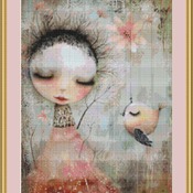 Young Girl And Bird Cross Stitch Pattern