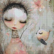 Young Girl And Bird Cross Stitch Pattern