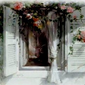 Rose Covered Shutters Cross Stitch Pattern