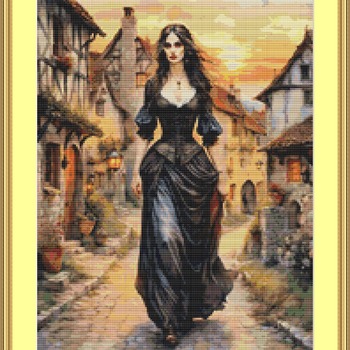 Woman In Black Cross Stitch Pattern