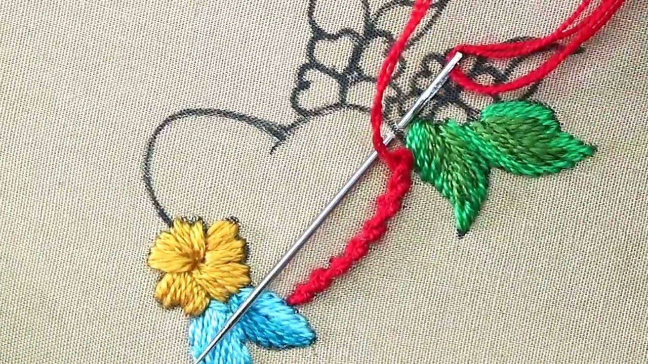 Amazing Heart Shape Flower Needle Point Art Embroidery for Sleeves, blouse, saree and dupatta design