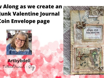 Art Junk Journal for Valentines Day with a coin envelope on the page