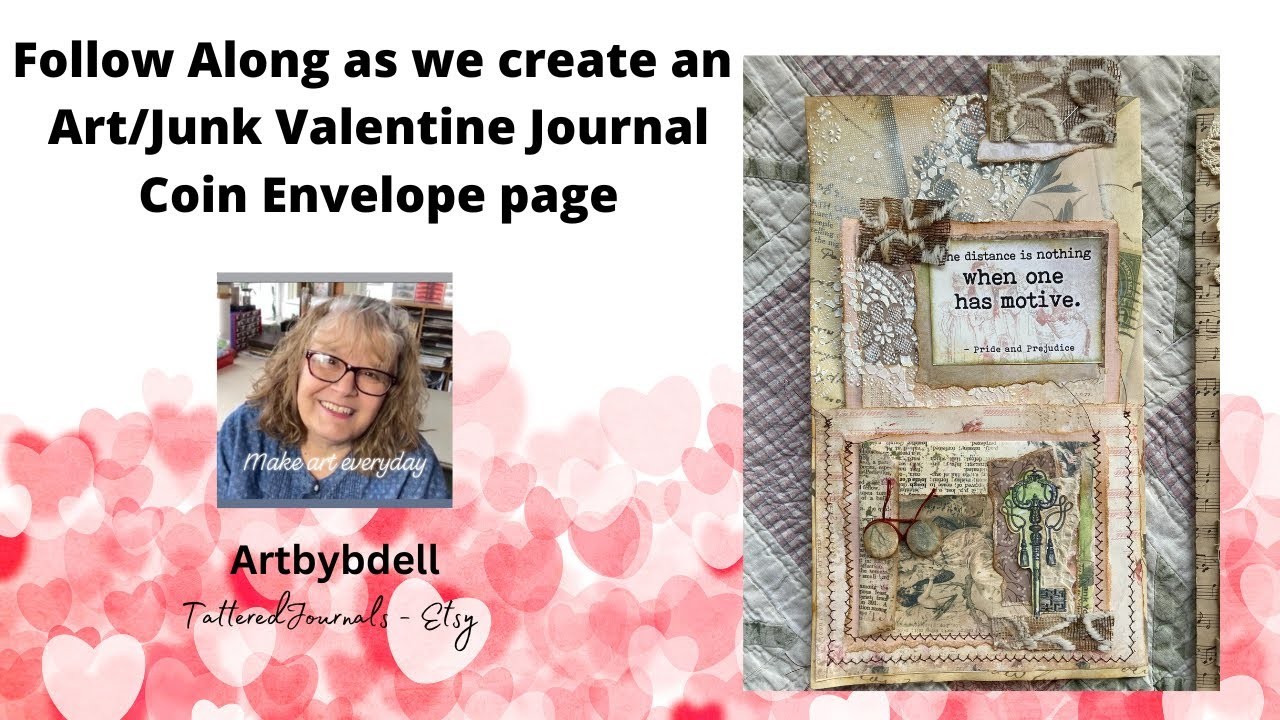 Art Junk Journal for Valentines Day with a coin envelope on the page