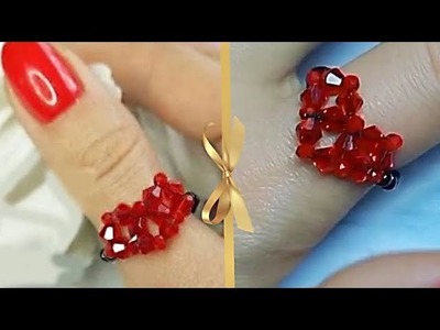 BEADED HEART ♡ Ring of Chinese seed beads and bicones ♡ Jewelry beading tutorial