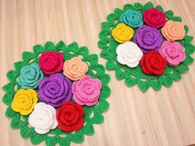 Beautiful Crochet Tablemat.Round Table Runner with Flowers