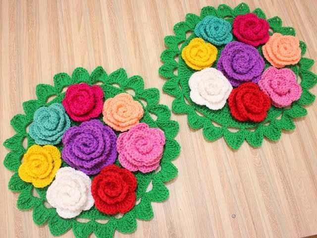 Beautiful Crochet Tablemat.Round Table Runner with Flowers