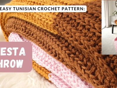 Beautiful EASY Tunisian crochet throw pattern: Siesta Throw [step by step tutorial]