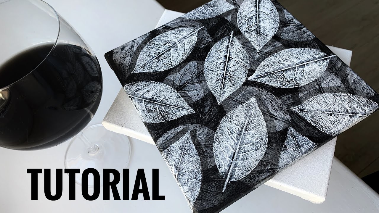 Black and white leaf painting tutorial. Step by step painting. Leaf painting