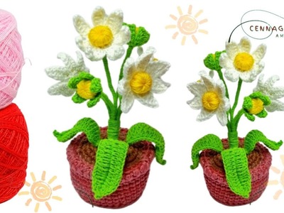 Crochet Flower Pot || Easy Crochet Mini Chamomile in a Pot Tutorial || A Chamomile Flowers Amigurumi