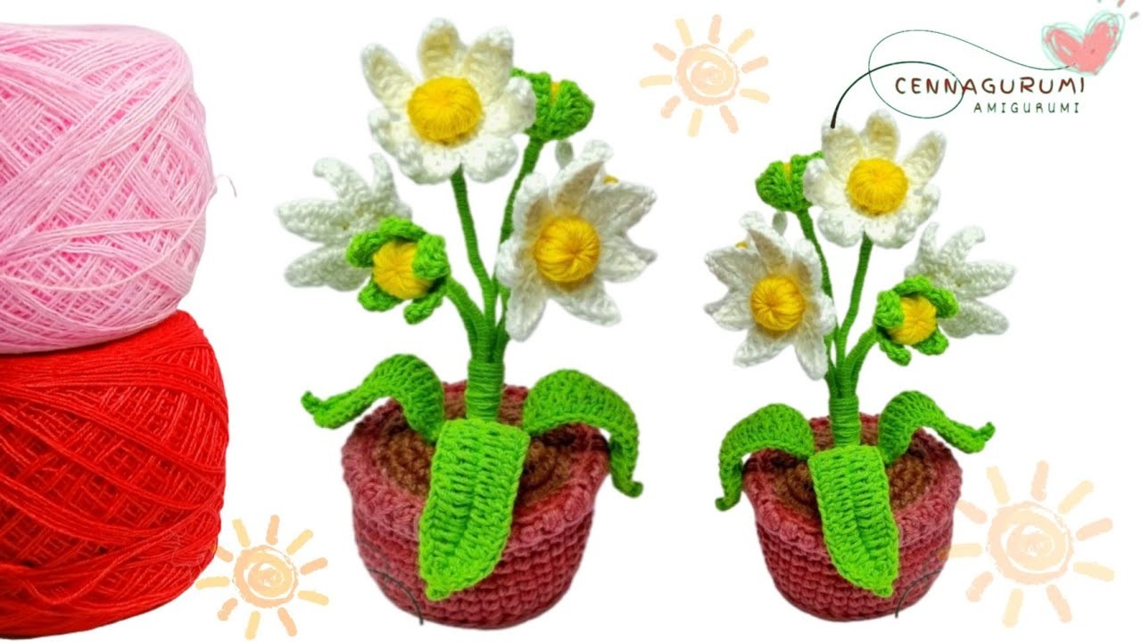 Crochet Flower Pot || Easy Crochet Mini Chamomile in a Pot Tutorial || A Chamomile Flowers Amigurumi