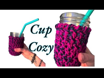 EASY CROCHET TUTORIAL | Mason Jar Cup Cozy | CROCHET CUP COZY PATTERN