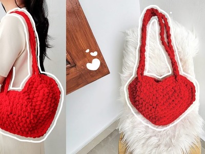 ❤ Heart Bag Crochet Tutorial ❤ | Tas Hati Rajut | Chenille Yarn Crochet