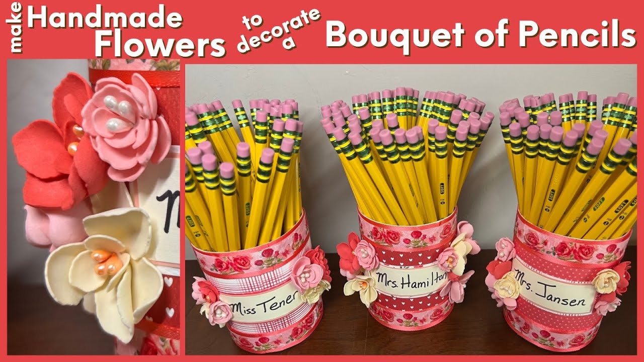 Make Handmade Flowers to decorate a Bouquet of Pencils! #SatMornMakes