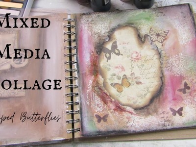 Mixed Media Collage Stamped Butterflies