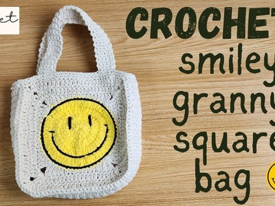Smiley Face Granny Square bag | Crochet Tutorial