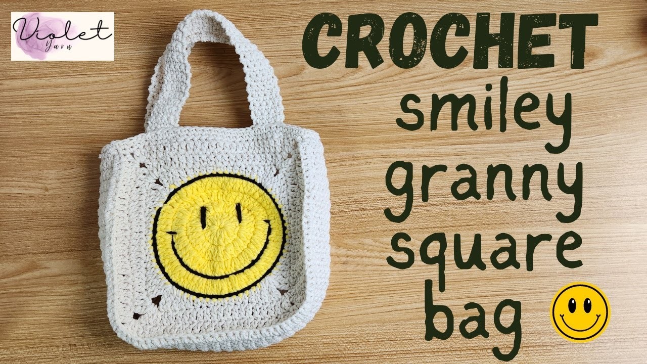 Smiley Face Granny Square bag | Crochet Tutorial