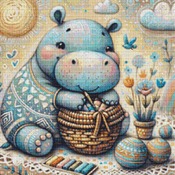 Adorable Hippo Cross Stitch Pattern