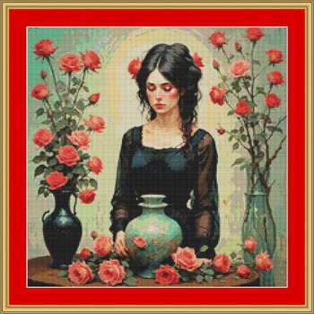 Arranging Roses Cross Stitch Pattern