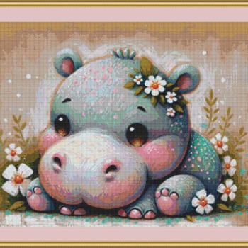 Baby Hippo Cross Stitch Pattern