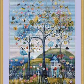 Butterfly Trees Cross Stitch Pattern