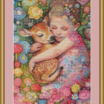 Child And Deer Cross Stitch Pattern