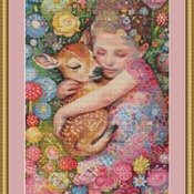 Child And Deer Cross Stitch Pattern