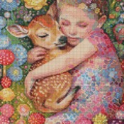 Child And Deer Cross Stitch Pattern