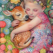 Child And Deer Cross Stitch Pattern