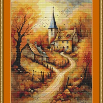 Church In Fall Cross Stitch Pattern