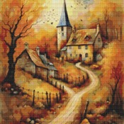 Church In Fall Cross Stitch Pattern