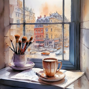 Coffee At The Window 1 Cross Stitch Pattern