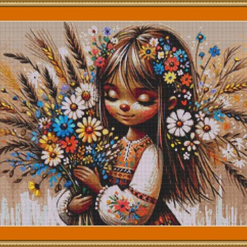 Collecting Flowers Cross Stitch Pattern