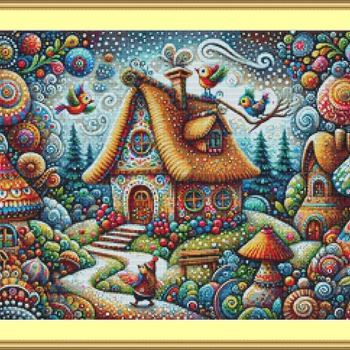 Decorated Village Cross Stitch Pattern