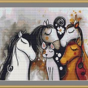 Dog And Horses Cross Stitch Pattern