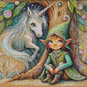 Elf And Unicorn Cross Stitch Pattern