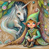 Elf And Unicorn Cross Stitch Pattern