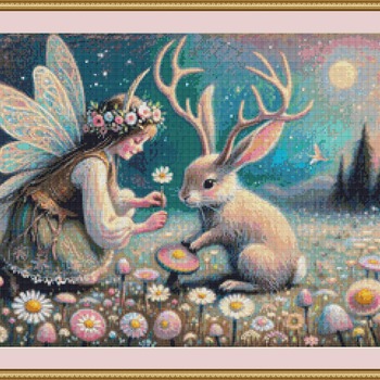 Fairy And Jackalope Cross Stitch Pattern