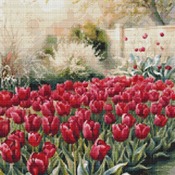 Garden Of Red Tulips Cross Stitch Pattern