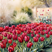 Garden Of Red Tulips Cross Stitch Pattern