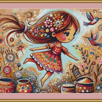 Joyful Girl Cross Stitch Pattern